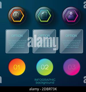 Business background concept with nine objects gradient colored icons pictograms and square frames with editable text fields vector illustration Stock Vector