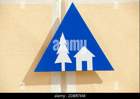 Symbol For Youth Hostel Blue Youth Hostel Sign With Pictogram Of A Tree And House, A Form Of Low  Cost Lodging Stock Photo - Alamy