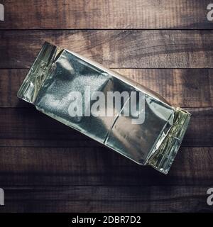 Download Blank Aluminium Foil Package On Vintage Wood Table Background Coffee Packaging Mockup Top View Flat Lay Stock Photo Alamy