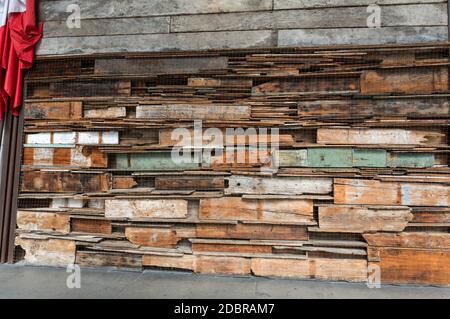 PADUA, ITALY - MAY 3, 2016: Art installation made from old benches at the University of Padua. Italy Stock Photo