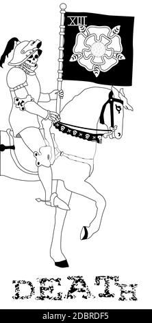 A typical image of Death on horseback as may be depicted on a tarot pack from bygone days. Stock Photo