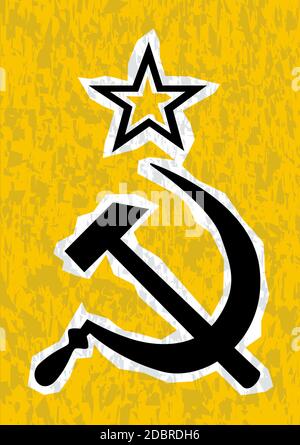 Hammer and Sickle grunge effect set on a yellow background Stock Photo