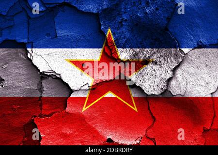 flag of Yugoslavia painted on cracked wall Stock Photo