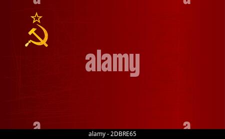 Hammer and Sickle set on a USSR Flag with grunge background faded with reds and black. Stock Photo