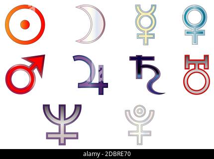 The astrological signs for the planets isolated on white. Stock Photo