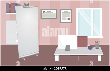 mock up illustration of roll up banner in a office Stock Photo