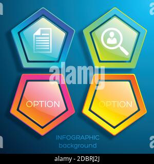 Web business infographics with colorful hexagons two options and icons on blue background isolated vector illustration Stock Vector