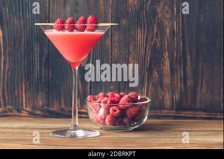 Glass of Clover Club Cocktail on wooden background Stock Photo