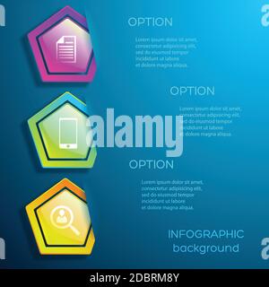 Abstract digital business infographic design concept with icons three options and glossy colorful hexagons isolated vector illustration Stock Vector