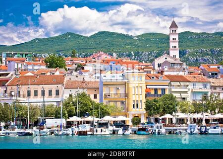 Colorful town of Crikvenica harbor and tower view, Kvarner region of Croatia Stock Photo