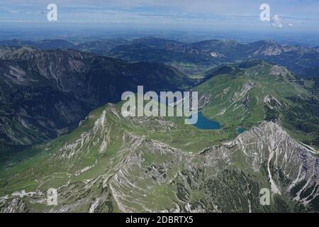 Aerial view of lakes in the mountains of Tyrol / Austria. Stock Photo