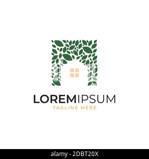 home and leafs logo concept design vector template.green house icon Stock Vector