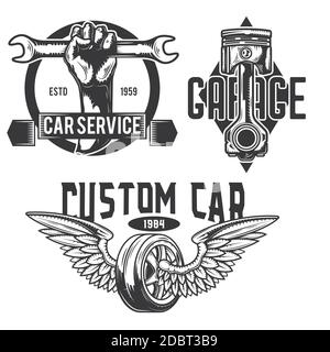 Set of car service emblems, labels, badges, logos. Isolated on white. Stock Vector