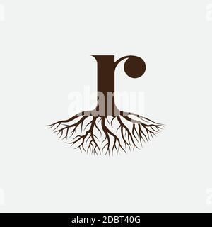 Letter R with root logo design vector template Stock Vector