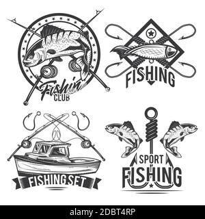 Set Of Vintage Hunting And Fishing Labels Badges Stock
