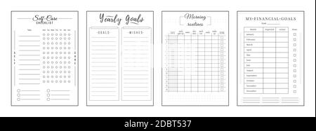 Annual finance goals minimalist planner page design. Yearly resolution for  money management. Monthly budget planning bullet journal printable sheet. P  Stock Photo - Alamy