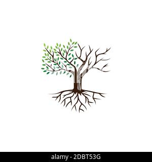 Life and death tree illustration logo design template Stock Vector
