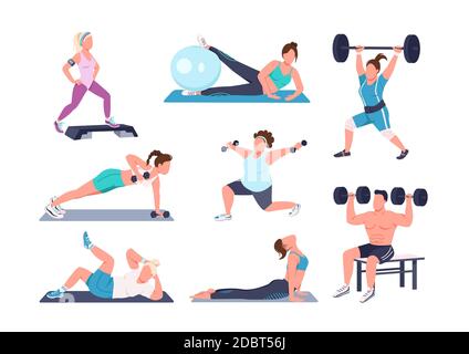 Bodybuilding exercise flat color vector illustration. Strong sportsman ...