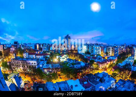 MONTEVIDEO, URUGUAY - SEPTEMBER 3: Aerial view of the city at night on September 9, 2015 in Montevideo, Uruguay. Stock Photo