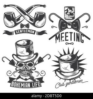 Set of gentleman emblems, labels, badges, logos. Isolated on white Stock Vector
