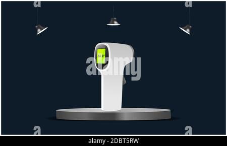 mock up illustration of infrared thermometer on podiums Stock Photo