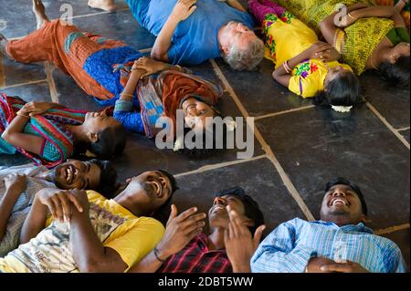 AUROVILLE, INDIA - May 1, 2016: Celebrating World Laughter Day Stock Photo