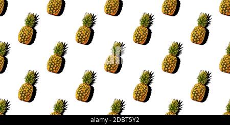 Seamless pattern with summer decoration of ripe pineapple with shadow. Tropical style concept background, wrapper, layout or mockup. Stock Photo