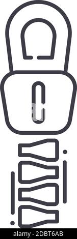 Zipper icon, linear isolated illustration, thin line vector, web design sign, outline concept symbol with editable stroke on white background. Stock Vector