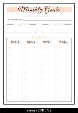 Monthly tasks minimalist planner page design. Priorities memo box ...