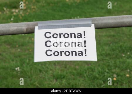 Closure by prohibition. Covid-19 safety prevention action containing pandemic spread risk. Corona virus restriction law regulations. Stock Photo