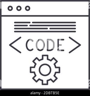 Writing code icon, linear isolated illustration, thin line vector, web design sign, outline concept symbol with editable stroke on white background. Stock Vector