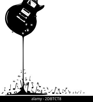 An electric guitar pouring out musical notes isolated on a white background. Stock Photo