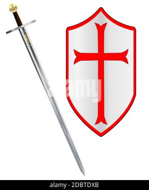 A sword of the type ised by a crusader around 1100 AD isolated on a white background Stock Photo