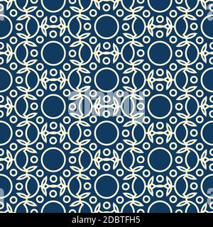 Abstract dichromatic seamless pattern formed by modern geometric ornate with rounds and leaves flat vector illustration Stock Vector