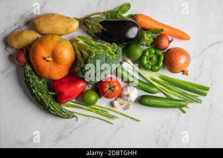 fresh vegetable on white marble background Stock Photo