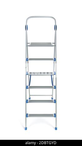 Aluminum step ladder on white background, front view Stock Photo