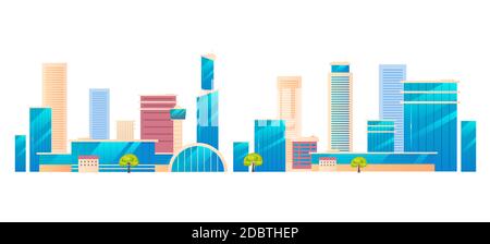 Modern city, metropolis cartoon vector illustration. Urban skyline flat color object. Residential district buildings, skyscrapers isolated on white ba Stock Photo