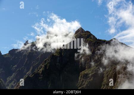 Pico do Arieiro seen from Balcoes Viewpoint, Ribeiro Firo, Madeira, Portugal Stock Photo