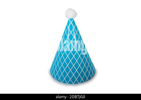 A Light Blue Birthday Hat with Stripes on a Pure White Background Stock Photo