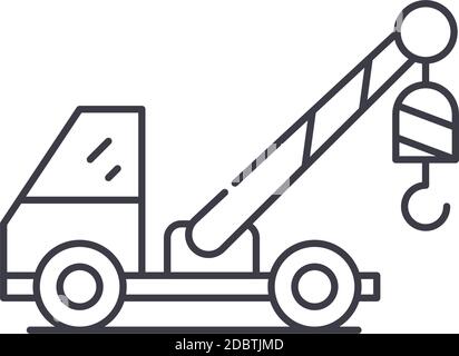 Towing truck icon, linear isolated illustration, thin line vector, web design sign, outline concept symbol with editable stroke on white background. Stock Vector