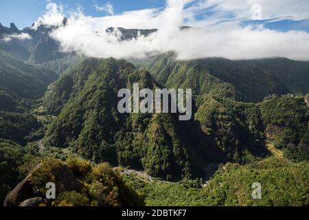 Pico do Arieiro seen from Balcoes Viewpoint, Ribeiro Firo, Madeira, Portugal Stock Photo