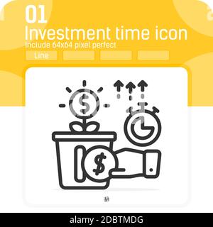 Investment time premium vector icon with line style isolated on white background. Design for website, apps, business, finance, UI, UX and project Stock Vector