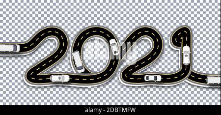 2021 New Year. A road with markings and bridges is stylized as an inscription with a shadow. On a transparent background. Vector illustration Stock Photo