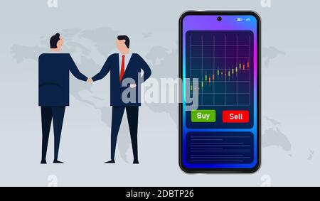 transaction deals buy and sell stocks mobile device smartphone Stock Vector