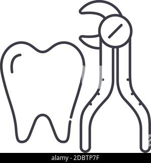 Tooth extraction icon, linear isolated illustration, thin line vector, web design sign, outline concept symbol with editable stroke on white Stock Vector