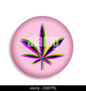 Icon with a colored pattern of hemp leaf on a pink background. Vector illustration Stock Photo