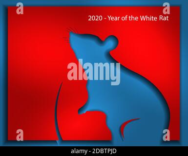 Happy Chinese New Year 2020 Year of the Rat, red and blue paper cut out rat profile. Vector illustration Stock Photo