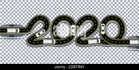 2020 New Year. A road with markings and bridges is stylized as an inscription with a shadow. On a transparent background. Vector illustration Stock Photo