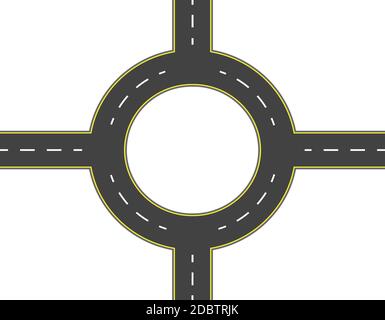 Road, highway, roundabout top view. Two-lane roads with the same markings. Vector illustration Stock Photo