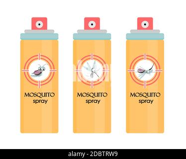 Insect mosquito and pest illustration for repellent oil. Mosquito spray. CAMPING. Stock Photo